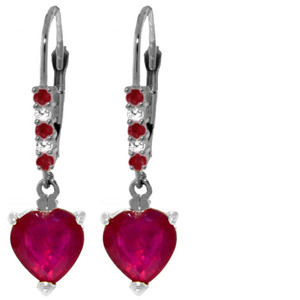 14K. GOLD LEVER BACK EARRINGS W/NR. DIAMONDS & RUBIES (White Gold)